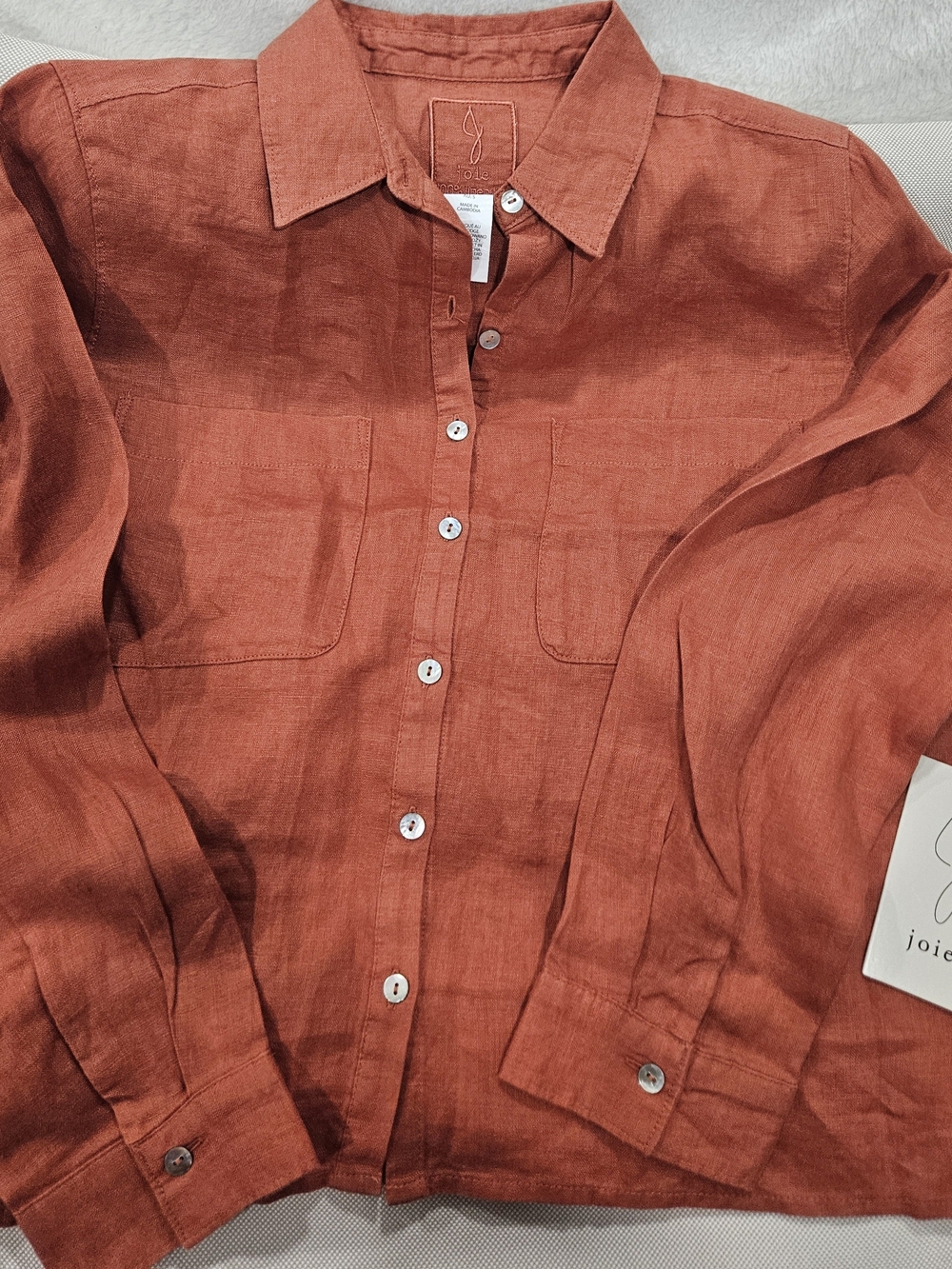 Joie 100% Linen Rust Orange Linen Button-Down Shirt